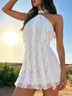 Stylish Ruffle Halter Neck Mini Dress