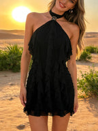 Stylish Ruffle Halter Neck Mini Dress