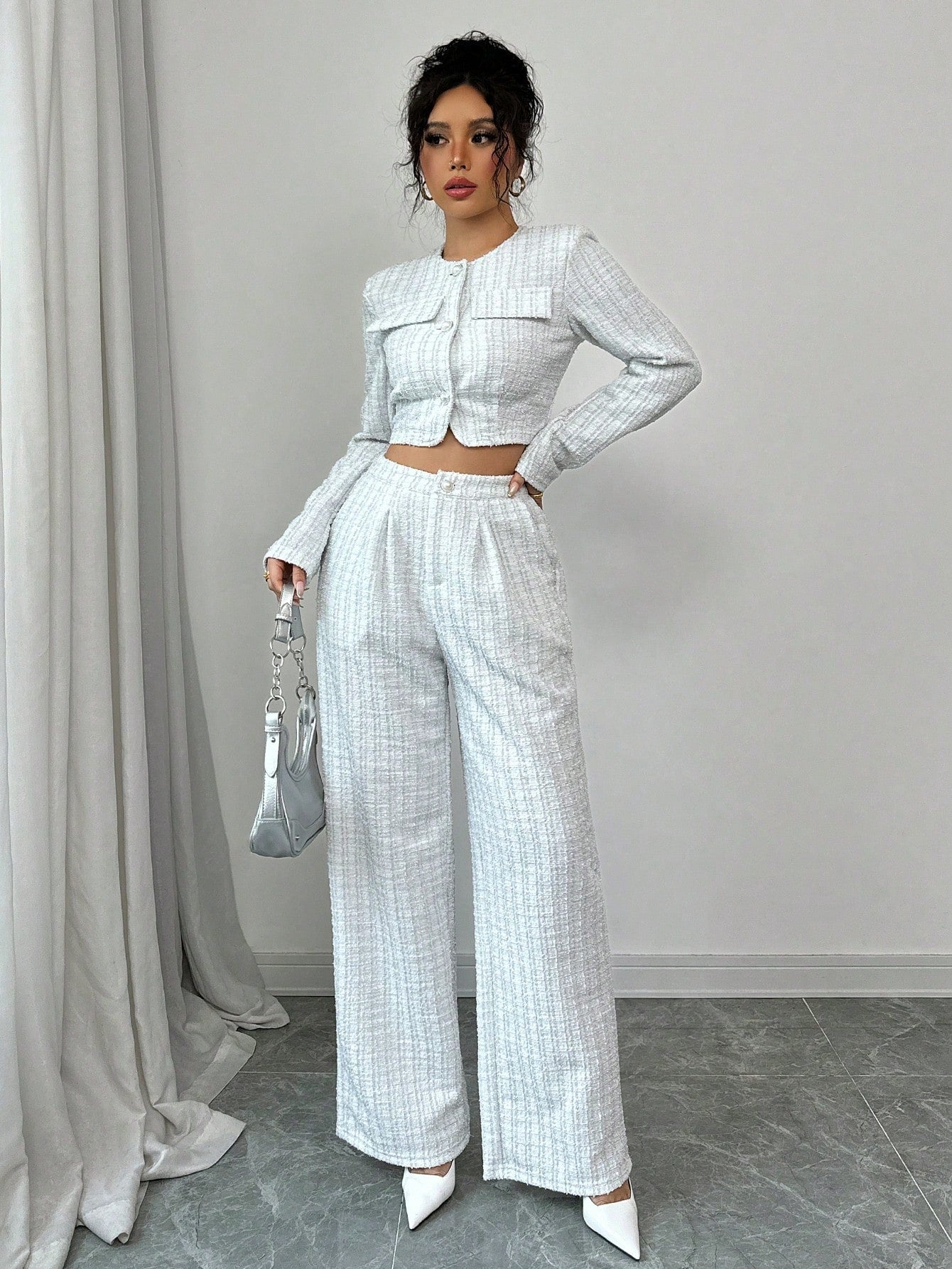 Spring And Autumn Long-sleeve Short-pants Suit, Tweed Short Jacket