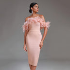 Off-neck Feather Women's Dress