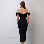 Off-neck Feather Women's Dress