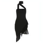 Fashion Halter Off-shoulder Slim Fit Stringy Selvedge Dress