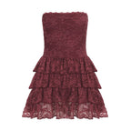 Sexy Leather Bra Strap Lace Stitching Puffy Tiered Dress Summer Set