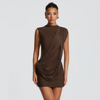 Women Clothing Summer Solid Color Casual Sleeveless Asymmetric Ribbon