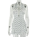 Polka Dot Slimming Printed Sexy A line Dress Deep V Plunge neck