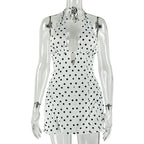 Polka Dot Slimming Printed Sexy A line Dress Deep V Plunge neck
