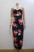 Women's Clothing Split Spaghetti-strap Floral Print Dress