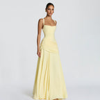 Elegant Graceful Sexy Dress Low Cut Sling Dress Solid Color Waist