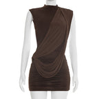 Women Clothing Summer Solid Color Casual Sleeveless Asymmetric Ribbon