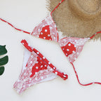 Retro Polka Dot Lace Strap Three Point Bikini Sexy Backless Split