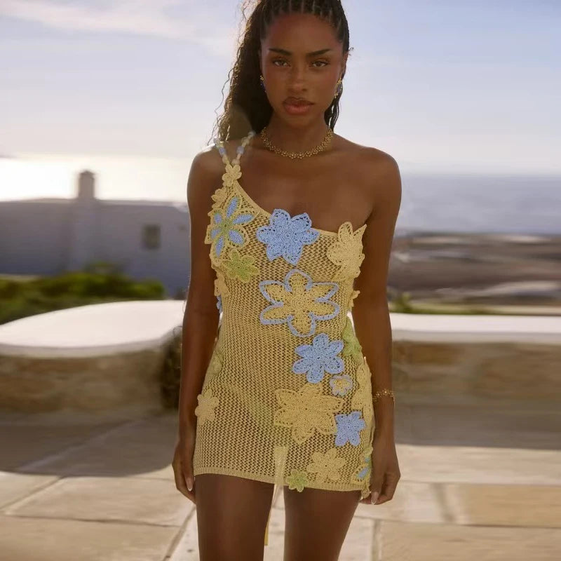 Summer Mini  Hollow Out Women Flower Dress