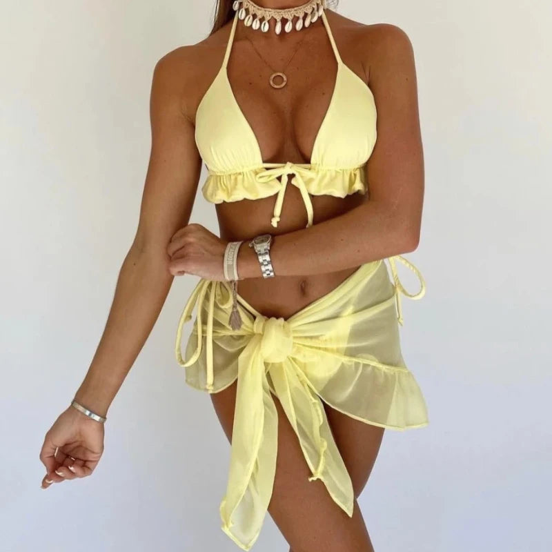 Saffie girl Halter Bandage three piece swimsuit