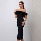 Off-neck Feather Women's Dress