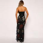 Printed Lace Stitching Wrapped Chest Dew Dress