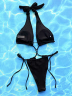 Trendy Halter Neck Side Tie One-Piece Swimsuit