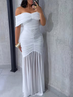 Off - Shoulder Ruched Bodycon Maxi Dress