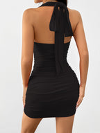 Trendy Ruched Halter Neck Mini Dress